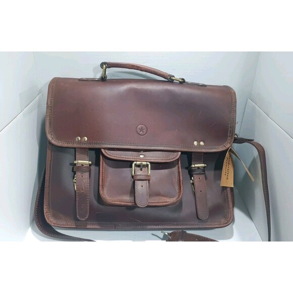 AARON LEATHER GOODS DARK BROWN Briefcase BAG  SPAIN - Picture 2 of 16